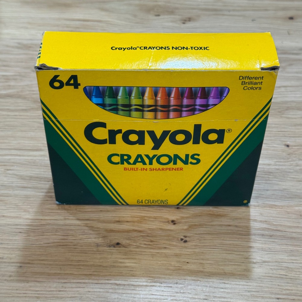 Vintage 1990 Crayola 64 Crayons Box with Built-in Sharpener Binney & Smith